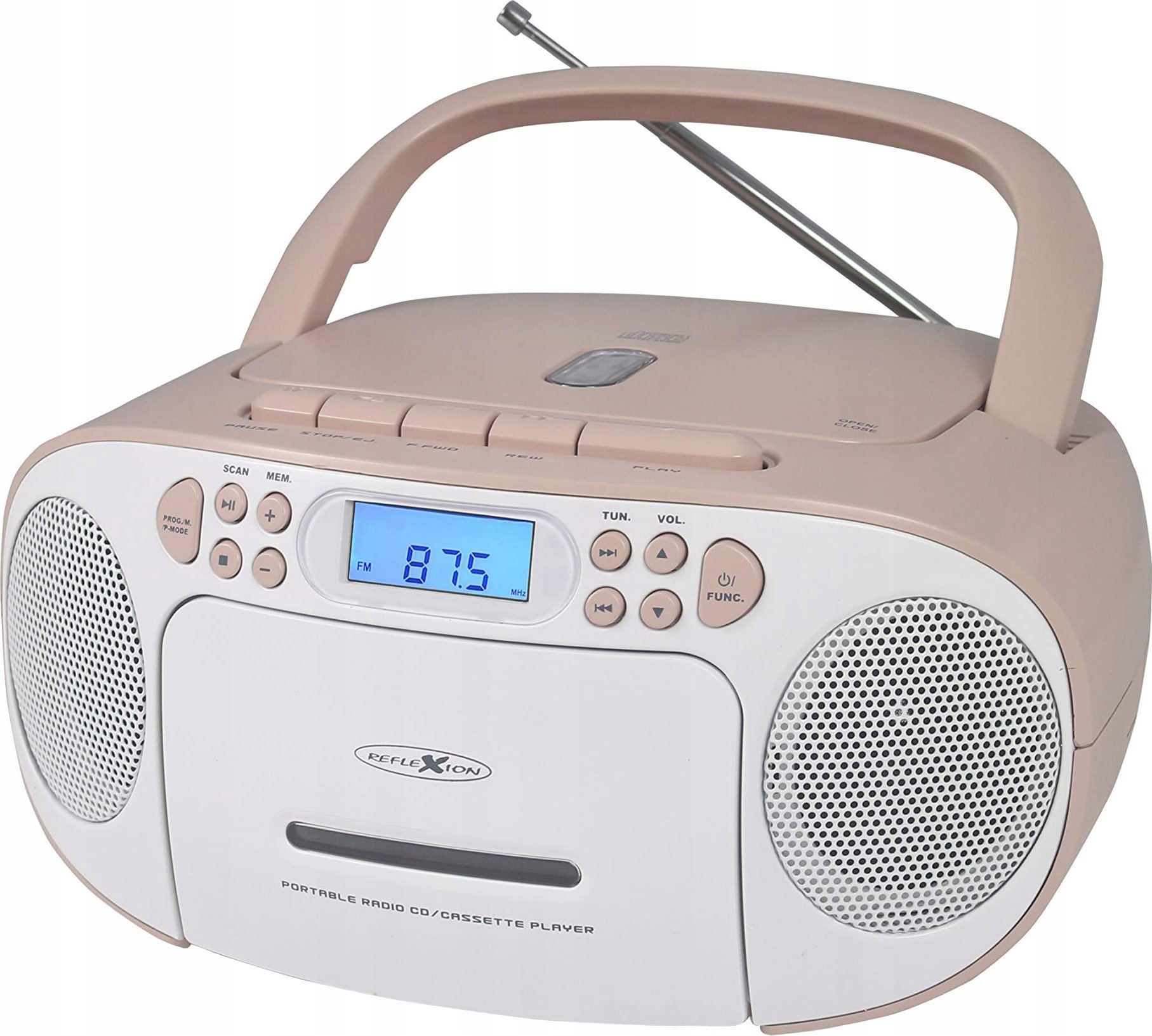 Radio CD player Reflexion RCD 150, kasetofon, AUX, i bardhë e rozë