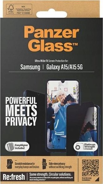 Mbrojtëse ekrani PanzerGlass Privacy për Samsung Galaxy A15 A15 5G, Ultra Wide Fit, transparente