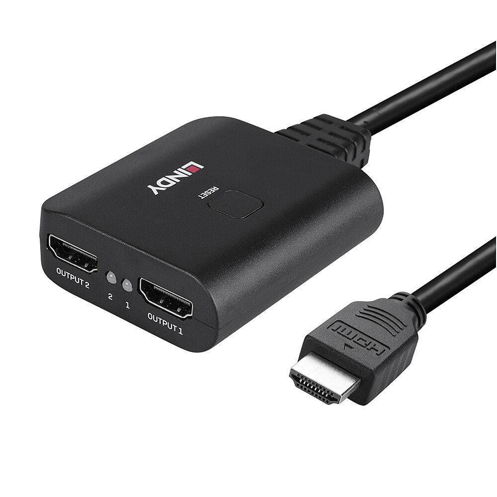 Ndarës HDMI Lindy 2 porta, 4K 60Hz, HDR, i zi