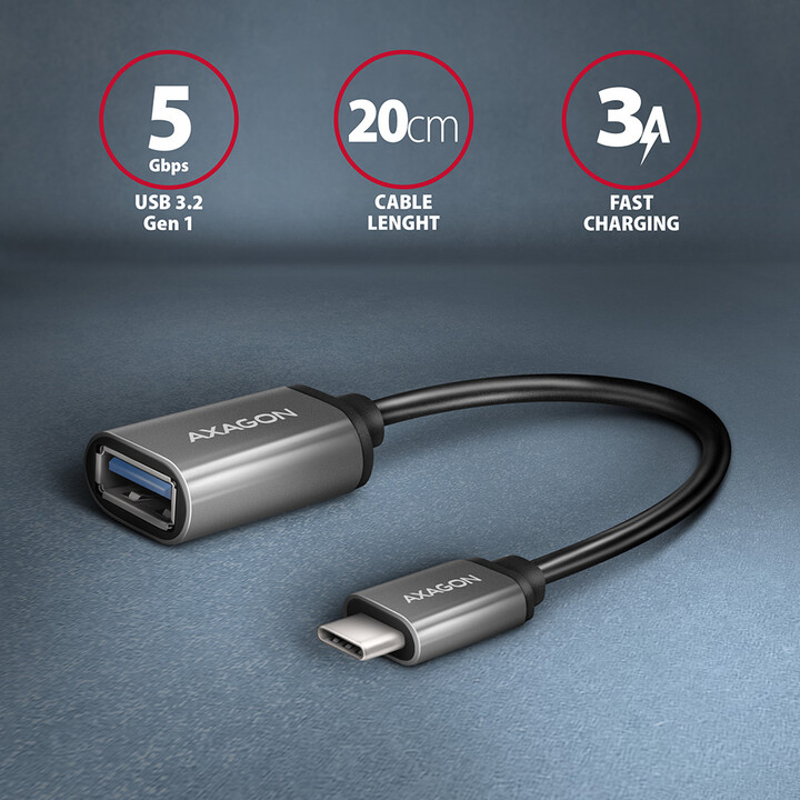 Përshtatës AXAGON USB-C - USB-A (M/F), USB 3.2 Gen 1, 3A, 20cm