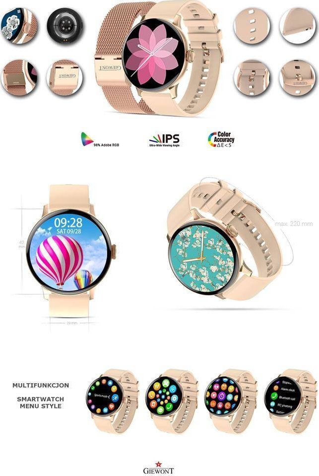 Smartwatch Giewont GW330, Bluetooth, monitorim aktiviteti, rozë