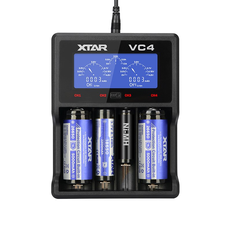 Ngarkues baterish Xtar VC4, 4 slote, ekran LCD, i zi