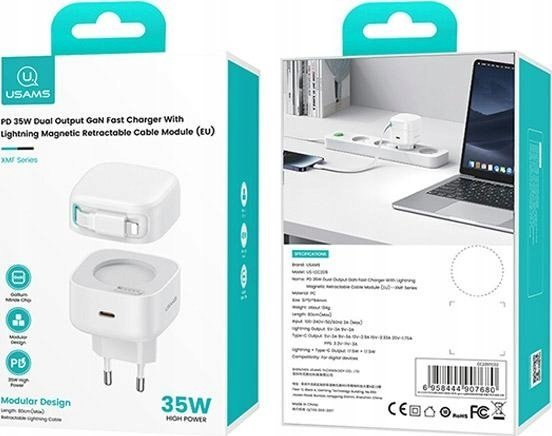 Karikues muri USAMS 1xUSB C, PD QC 35W, me kabllo Lightning, i zi