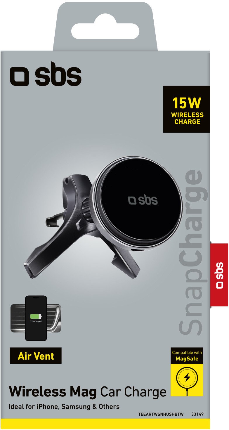 Mbajtëse telefoni për makinë SBS TESUPMAGWIR15W, magnetike MagSafe, karikim wireless 15W, e zezë