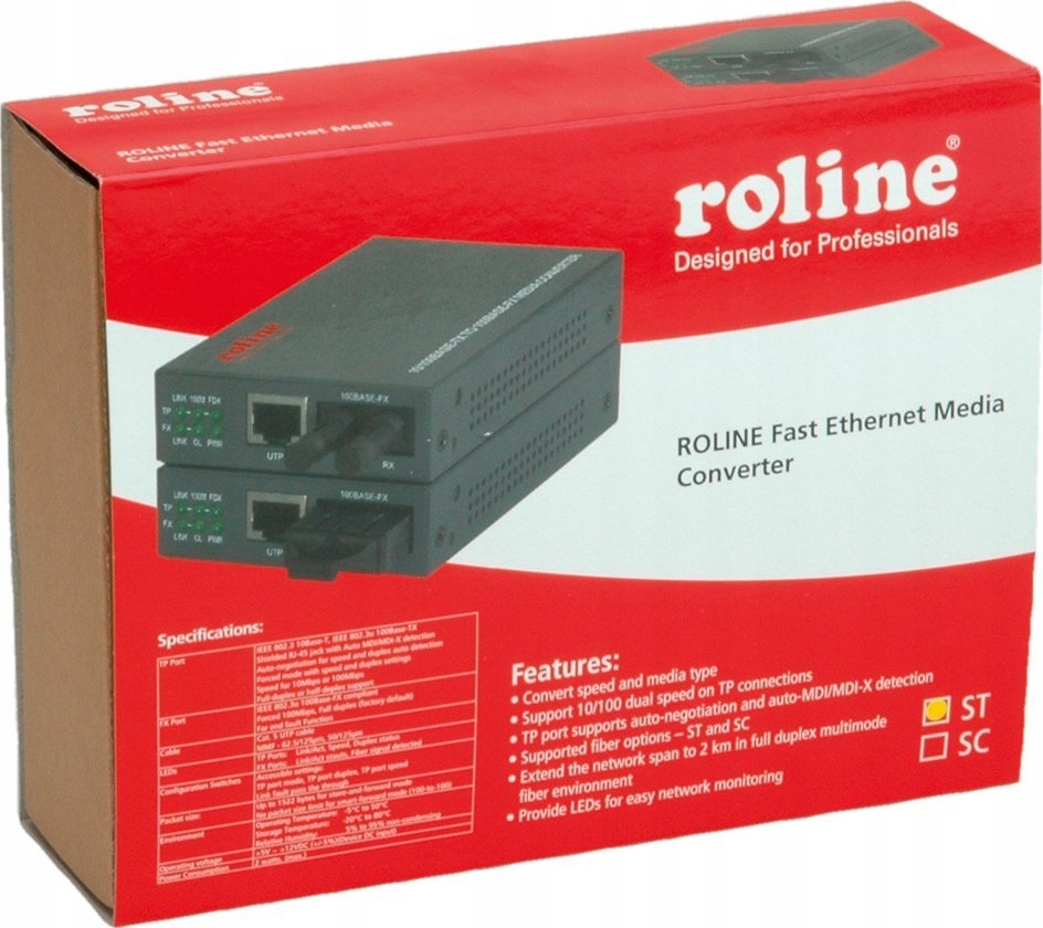 Konvertues rrjeti Roline Fast Ethernet 21.13.1070, RJ-45 në ST, 10/100 Mbit/s, gri