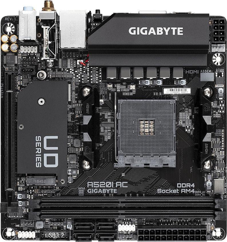 Pllakë amë Gigabyte A520I AC, Mini ITX, AMD Ryzen, DDR4, PCIe 3.0 x4 M.2, e zezë