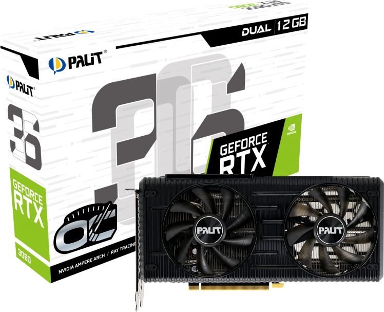 Kartë grafike Palit GeForce RTX 3060 Dual OC, LHR, 12GB GDDR6 (NE63060T19K9-190AD)