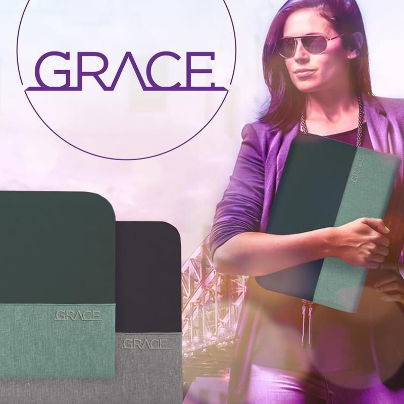 Mbështjellëse laptopi STM Grace 15", poliestër, e argjendtë e zezë