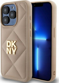 Mbulesë telefoni DKNY Quilted Stack Logo për iPhone 15 Pro 6.1", lëkurë, bezhë