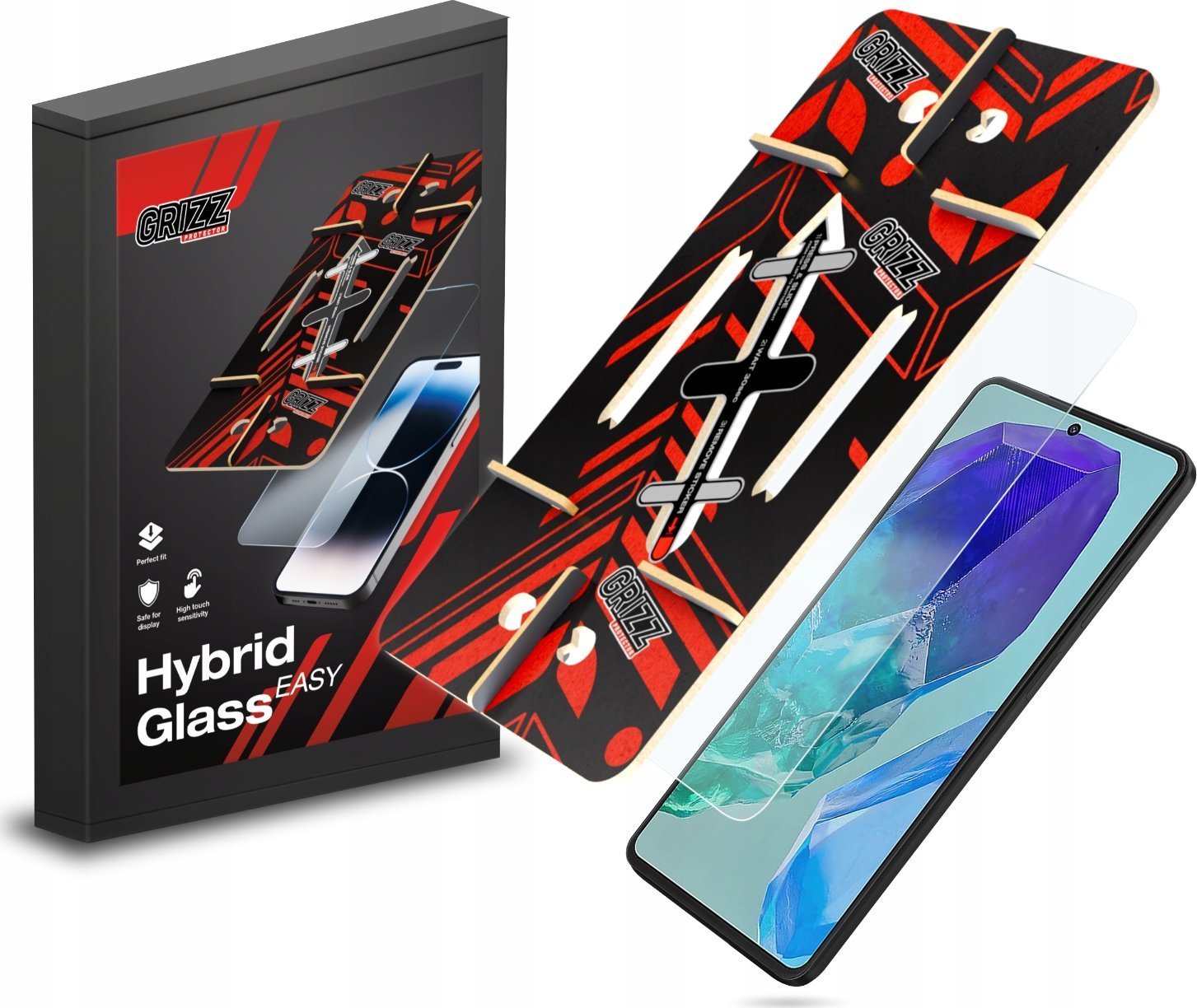 Xham mbrojtës GrizzGlass HybridGlass Easy për Samsung Galaxy M55, hibrid, transparent