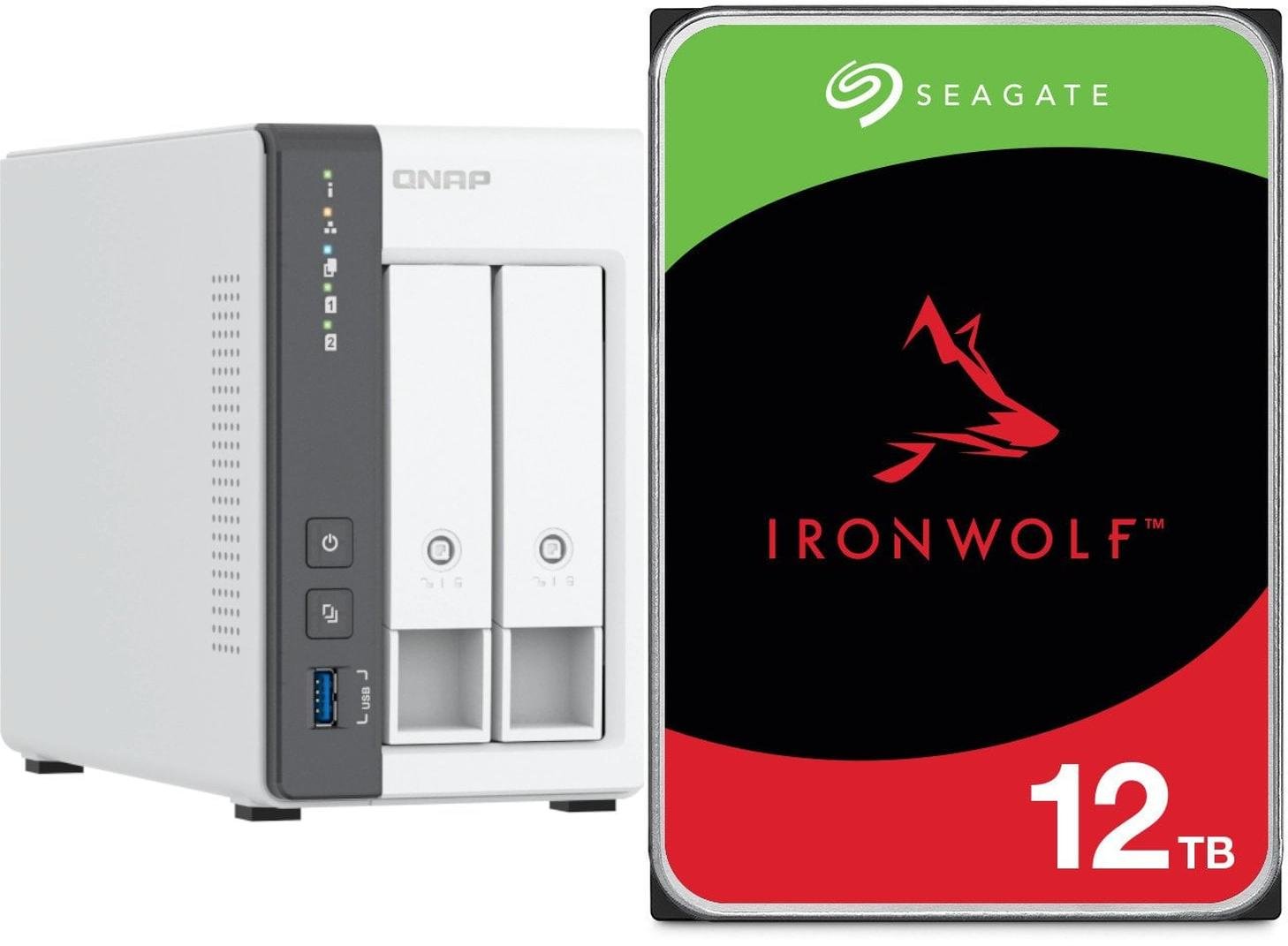 Server NAS Qnap TS-216G me HDD Seagate IronWolf 12TB, 2 vende disku, 2.5GbE, gri