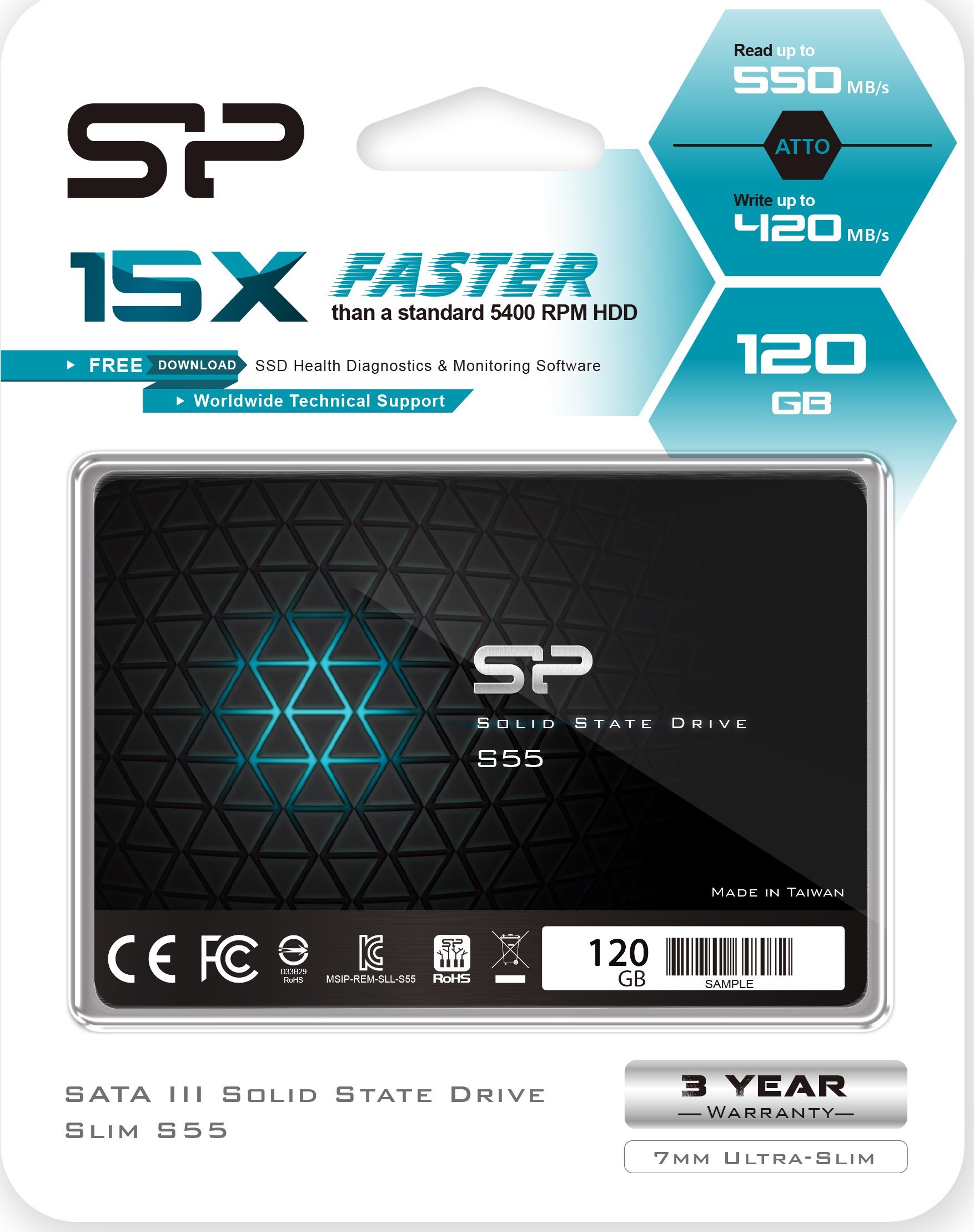 SSD i brendshëm Silicon Power S55, 120GB, 2.5", SATA III