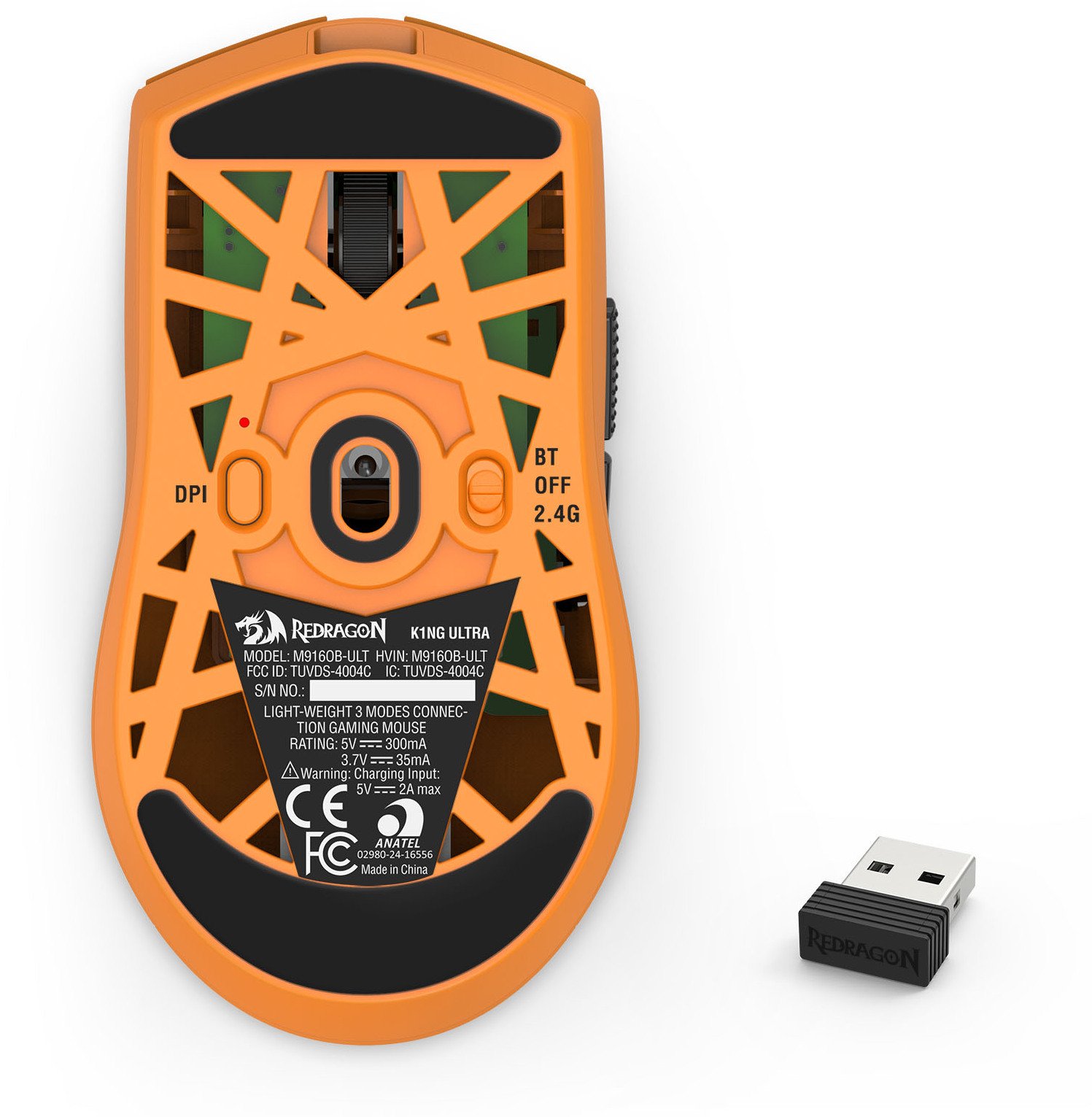 Mouse gaming Redragon King Ultra M916OB-ULT, pa tel, Bluetooth 2.4 GHz, i zi