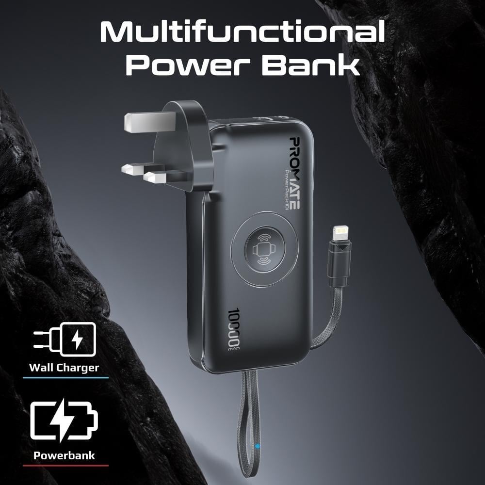 Powerbank ProMate PowerPack 10i, 10000mAh, USB C и Lightning, црн