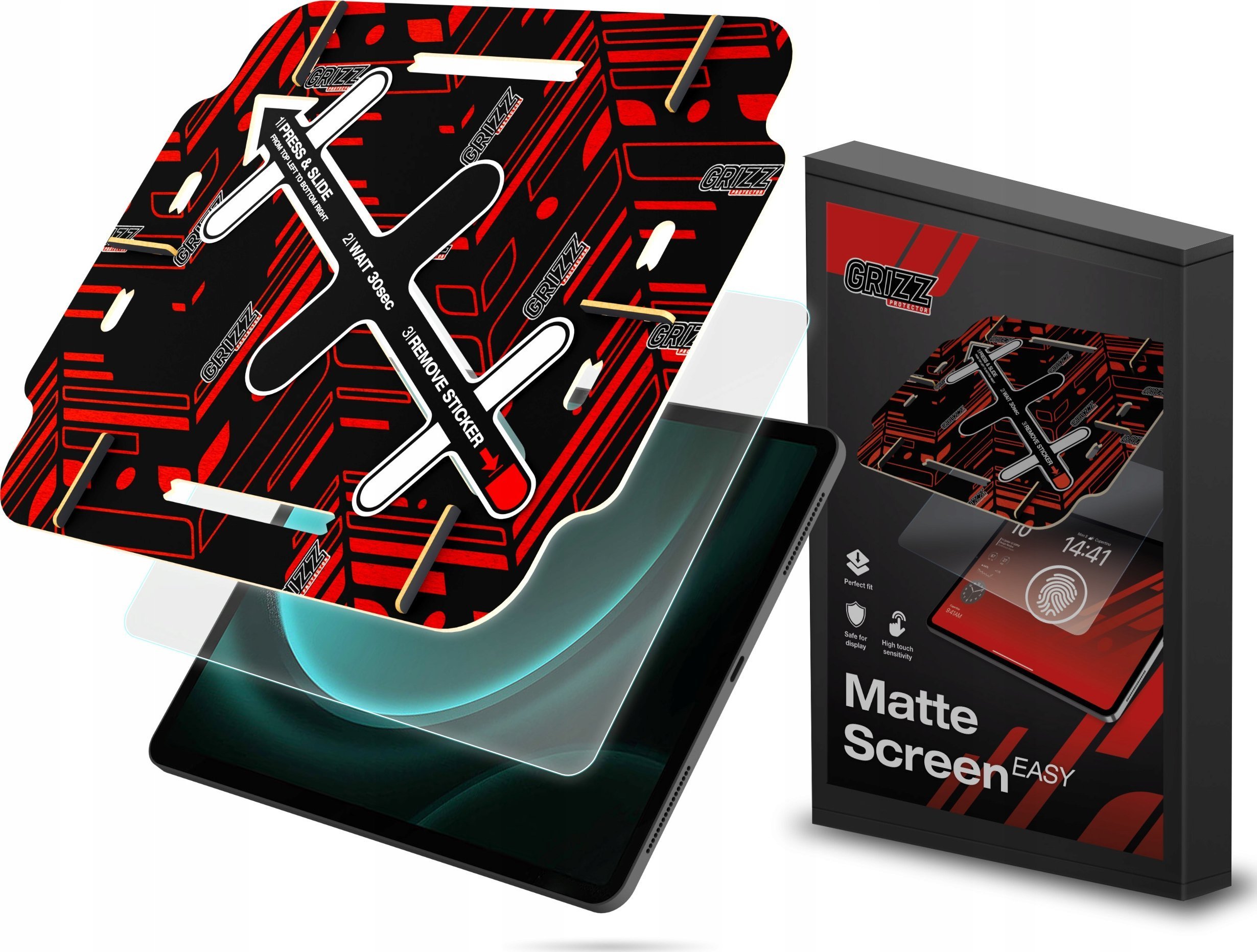 Folie mbrojtëse mat Grizz MatteScreen Easy për Samsung Galaxy Tab S9 FE, kundër gjurmëve të gishtërinjve, transparente