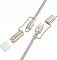 Kabllo karikues Hoco U138 All in one, Type C Lightning në Type C, 60W 3A, me dritë LED, 1.2m, gri