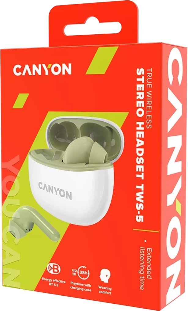 Kufje pa tel Canyon TWS 5, Bluetooth 5.3, 7.5 orë bateri, gri
