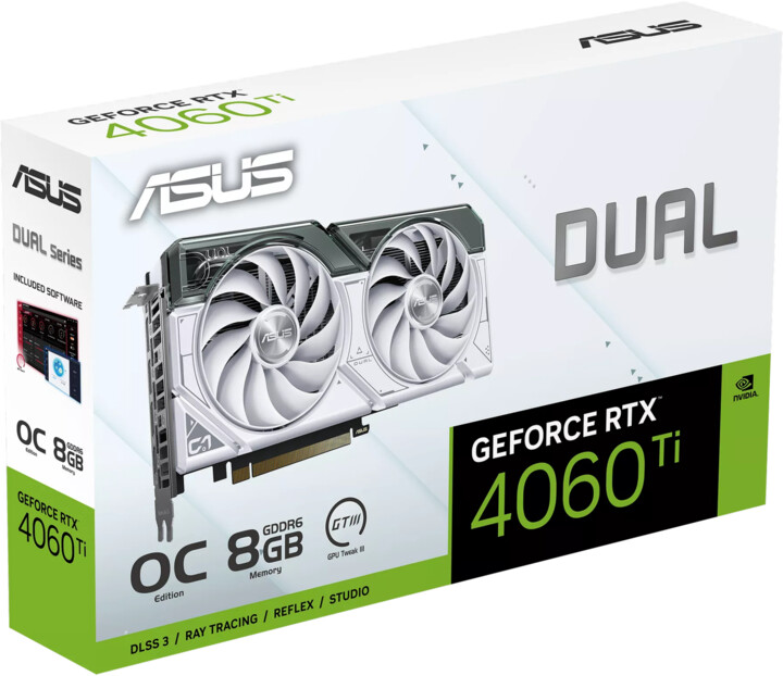 Kartelë grafike ASUS Dual GeForce RTX 4060 Ti White OC Edition, 8GB GDDR6