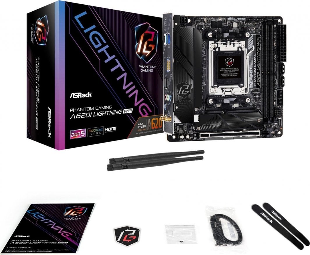 Pllakë amë ASRock A620I LIGHTNING WIFI, Wi-Fi 6E, 2.5 Gb/s LAN, RGB, e zezë