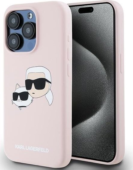 Mbrojtëse telefoni Karl Lagerfeld Liquid Silicone Double Heads MagSafe për iPhone 15 Pro, silikon, me MagSafe, rozë