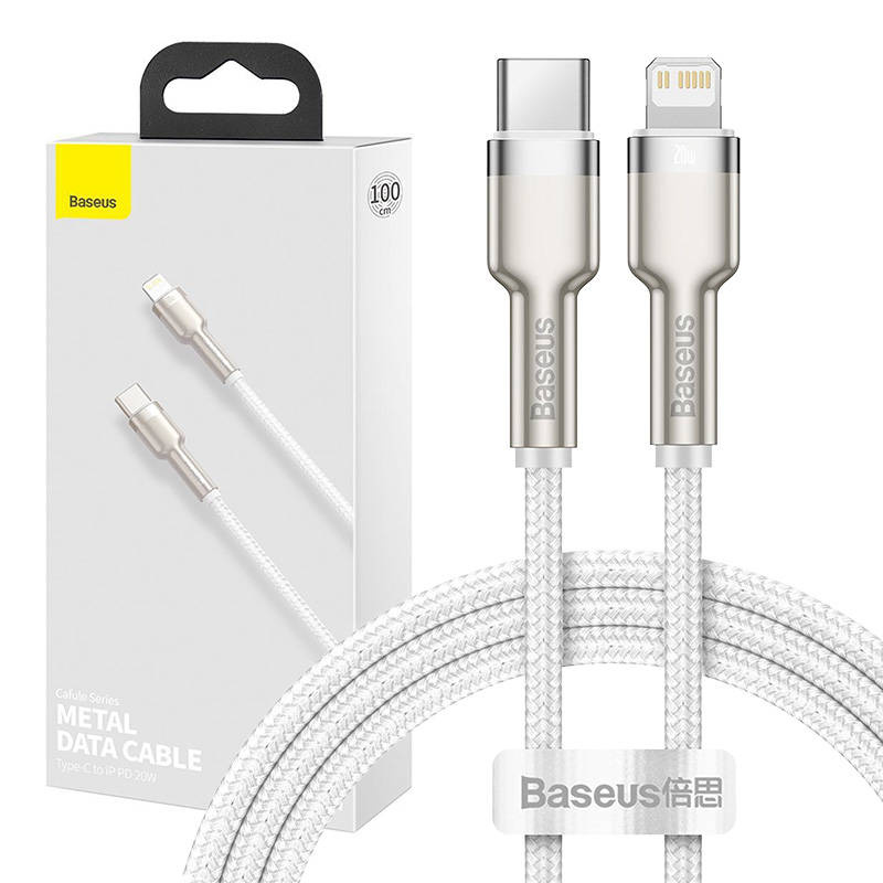 Kabllo karikimi Baseus CATLJK-A02, USB-C në Lightning, 1 m, e bardhë