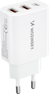 Adapter rryme Wozinsky CWCUCW, 30W, USB C 2x USB A, i bardhë