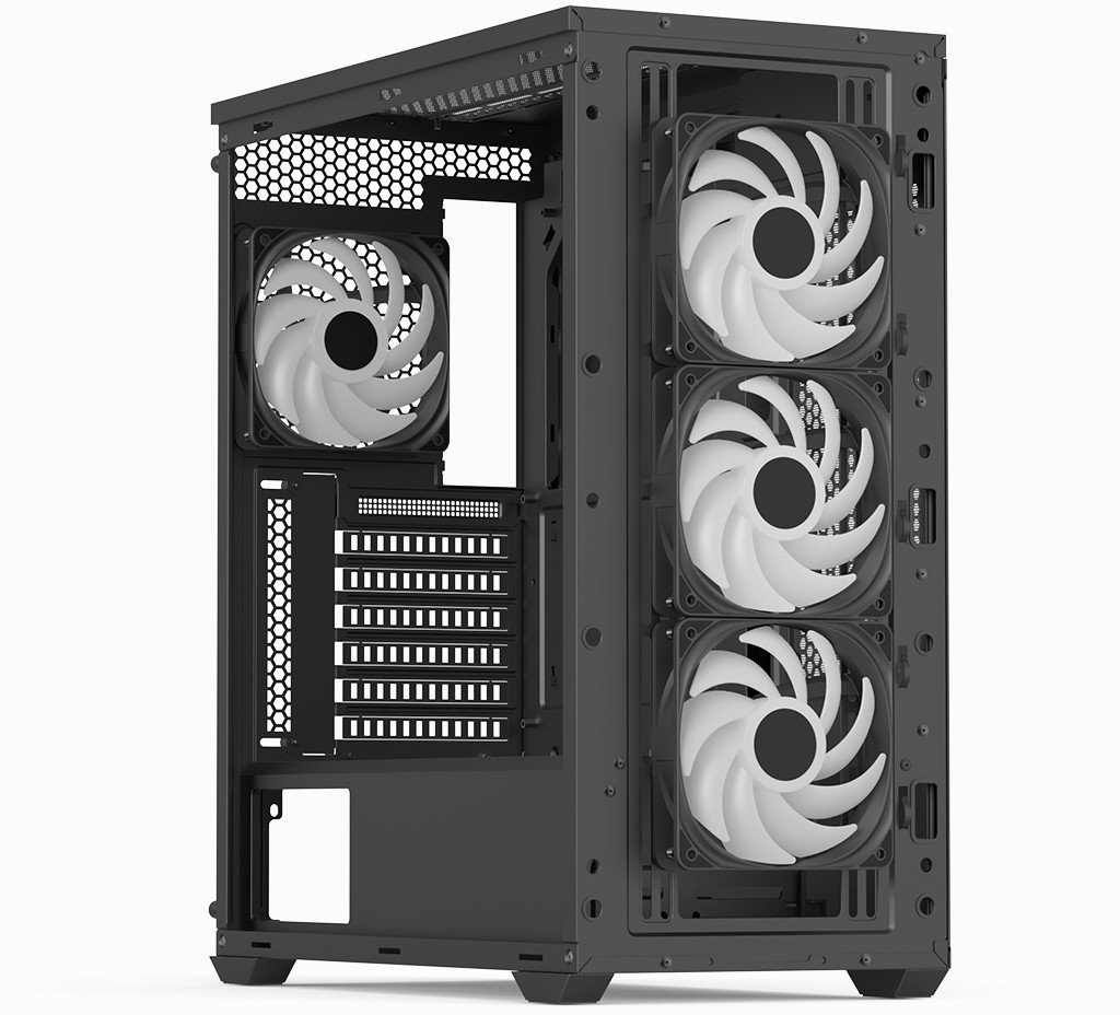 Kasa kompjuteri AeroCool D501A G BK V2, MIDI ATX, panel dekorativ dru, e zezë