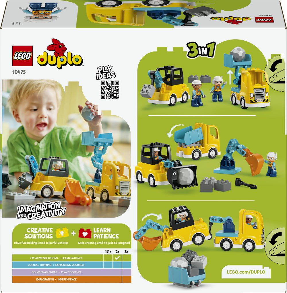Lodra LEGO 3 in 1 Construction Vehicles 10475, set ndërtimi, 3 automjete, shumëngjyrëshe