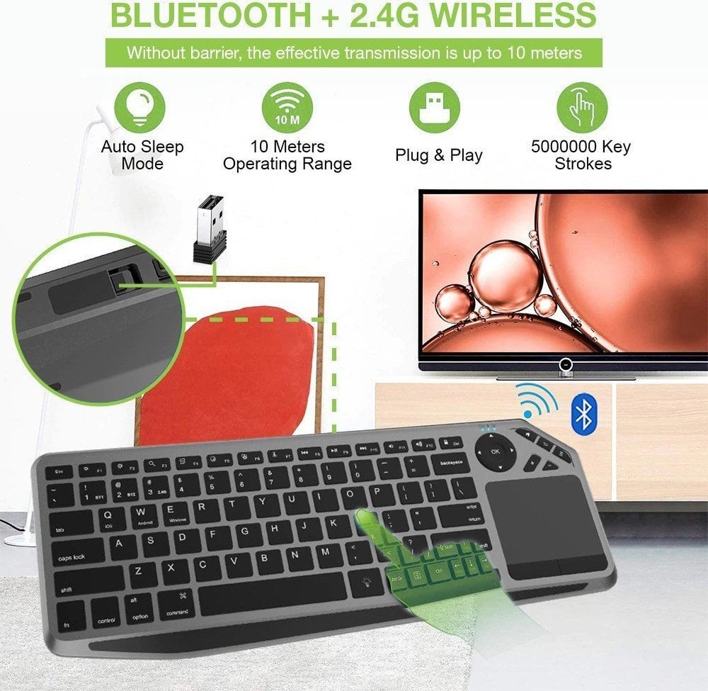 Tastierë Techly Dualna, wireless, US, e zezë dhe e hirtë