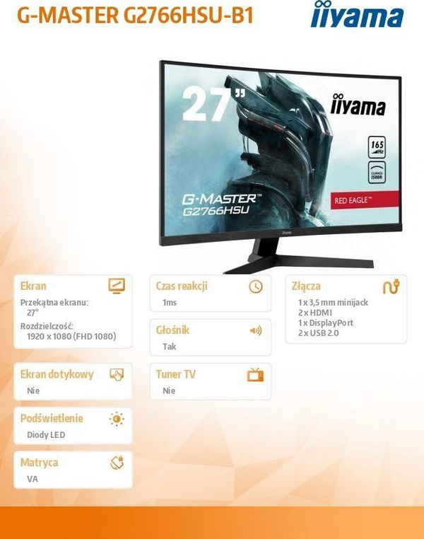 Monitor iiyama G-Master Red Eagle G2766HSU-B1, 27" LED, Full HD, i zi