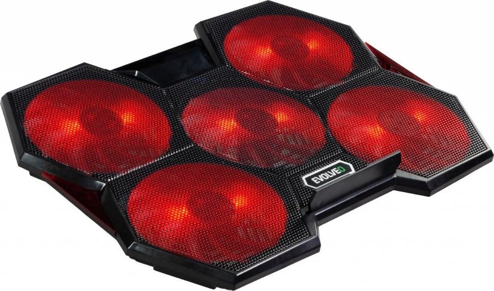 Ftohës laptopi Evolveo Ania 14, deri 17.3", 5 ventilatorë, i zi me ndriçim të kuq
