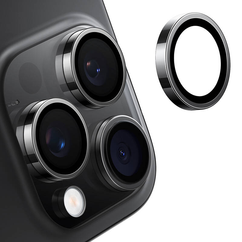 Mbrojtës kamere Torras Lensguard për iPhone 16 Pro, xham 0.25mm, shumërezistent, i zi