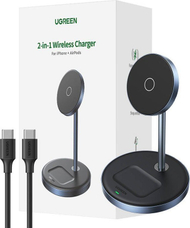 Karikues wireless Ugreen 90668, 2 në 1, për telefon dhe kufje, i zi