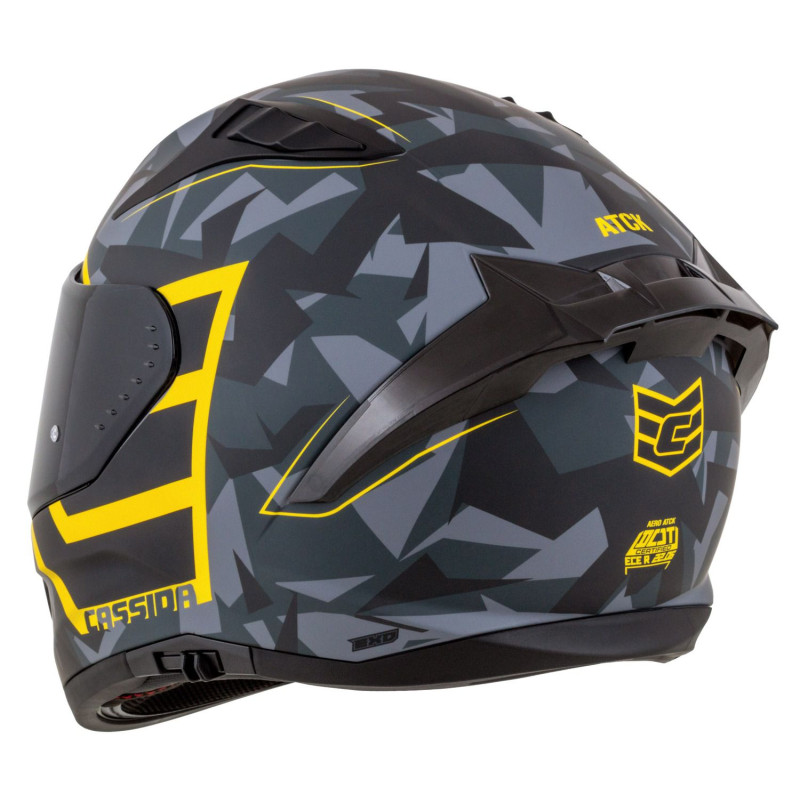 Helmetë motoçiklete Cassida Aero ATCK, integrale, me 2 vizore, gri kamuflazh e zezë e verdhë neon