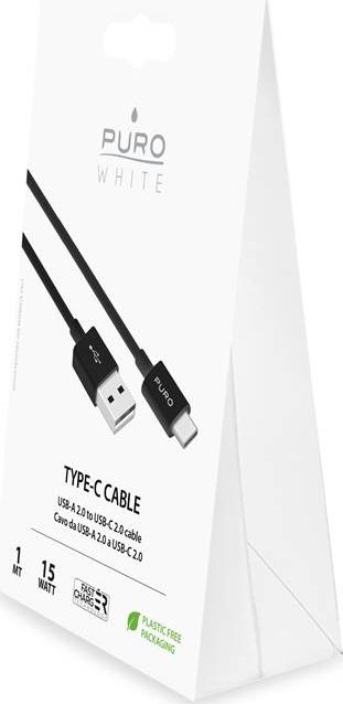 Kabllo karikimi Puro Type C në USB A, 1m, e zezë