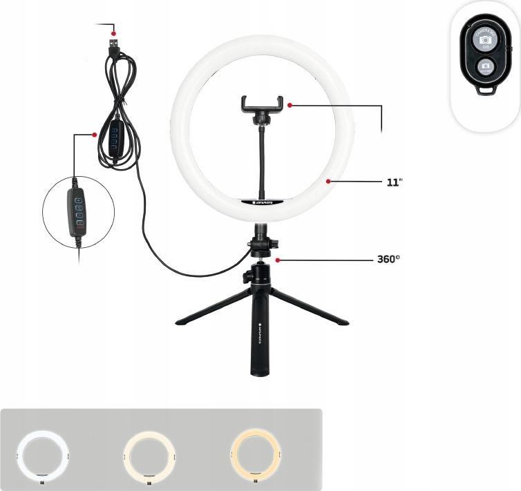 Ring Light AgfaPhoto AGFA ARL11, 11", 120 LED, me tripod dhe telekomandë, e bardhë