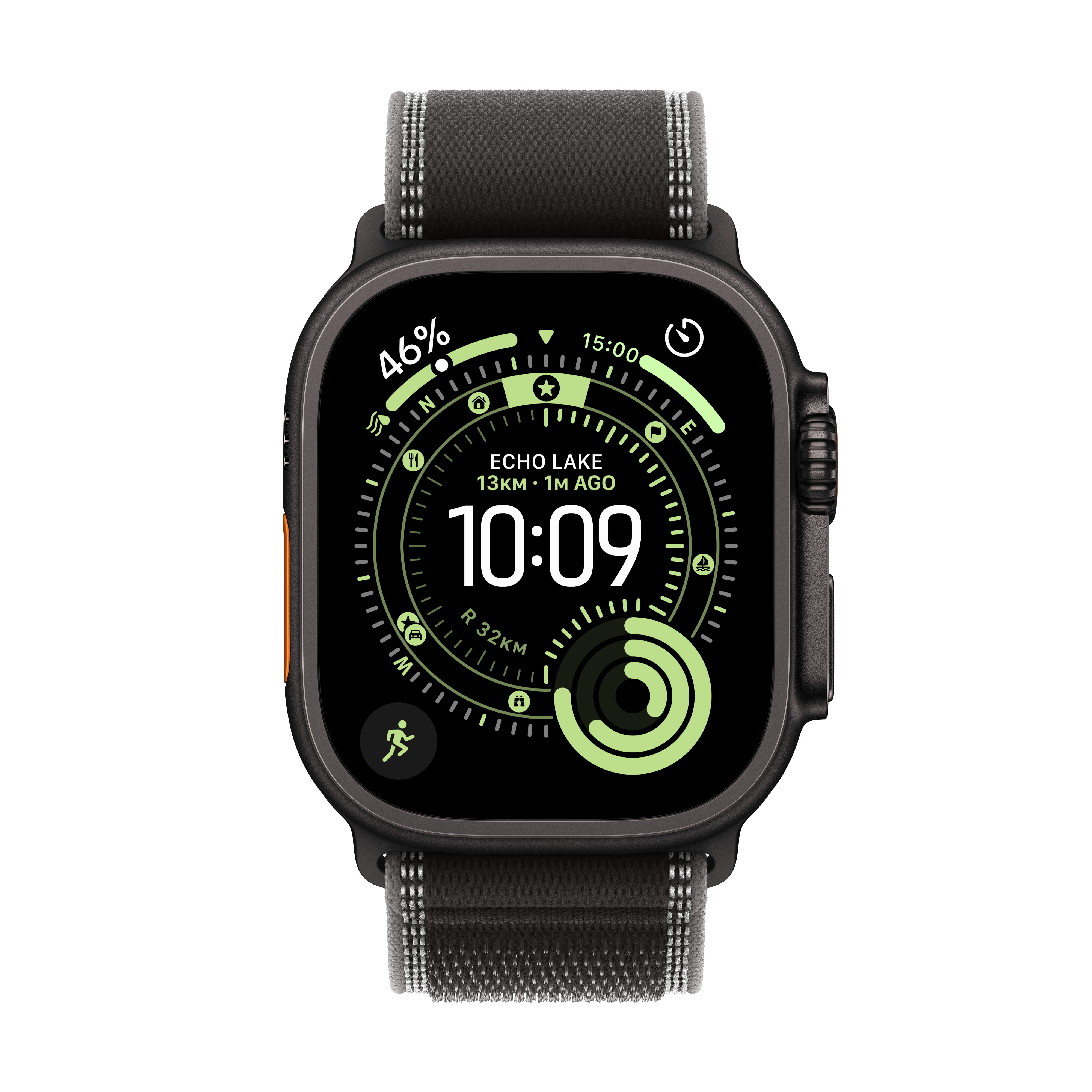 Apple Watch Ultra 3 Cellular 49mm Black Titanium Case with Black/Charcoal Trail Loop, S/M