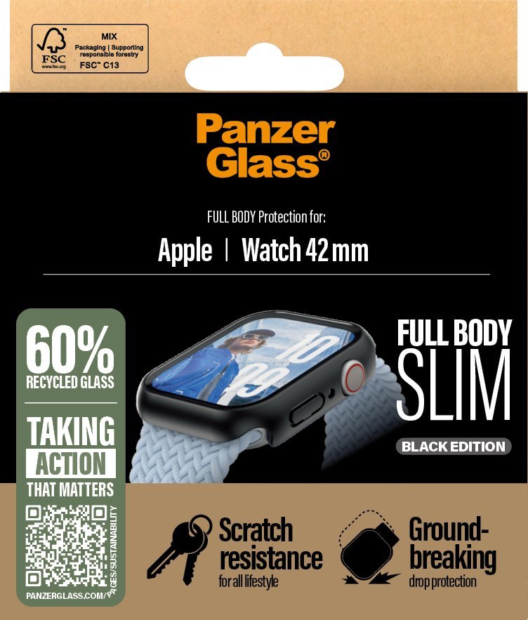 Mbrojtës ekrani PanzerGlass Snappie Full Body Slim, për Apple Watch 41mm, i zi