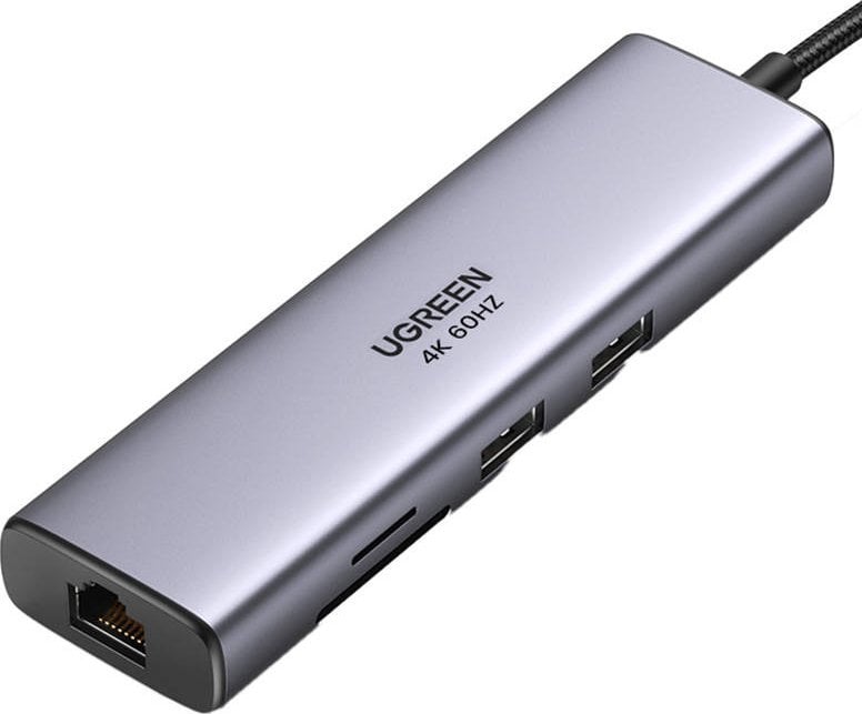 Hub USB C Ugreen CM489, 7 në 1, HDMI 4K, RJ45, gri