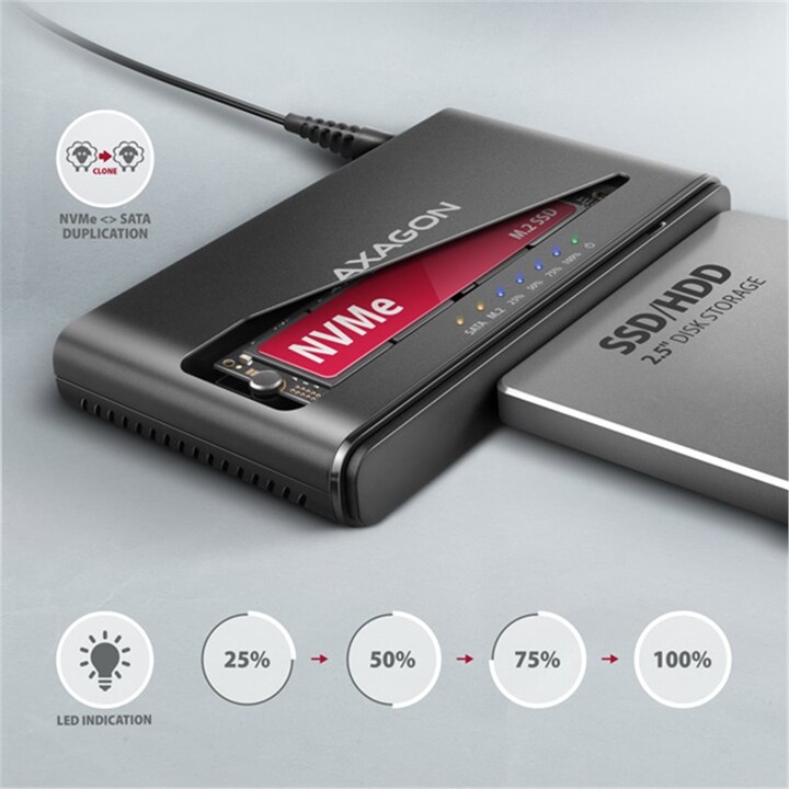 Docking station Axagon ADSA-CC USB-C 10Gbps - NVMe M.2 SSD & SATA 2.5"/3.5"