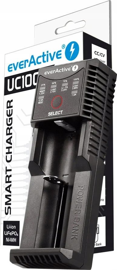 Karikues baterish EverActive UC-100C, Li-ion dhe Ni-MH, funksion power bank, i zi