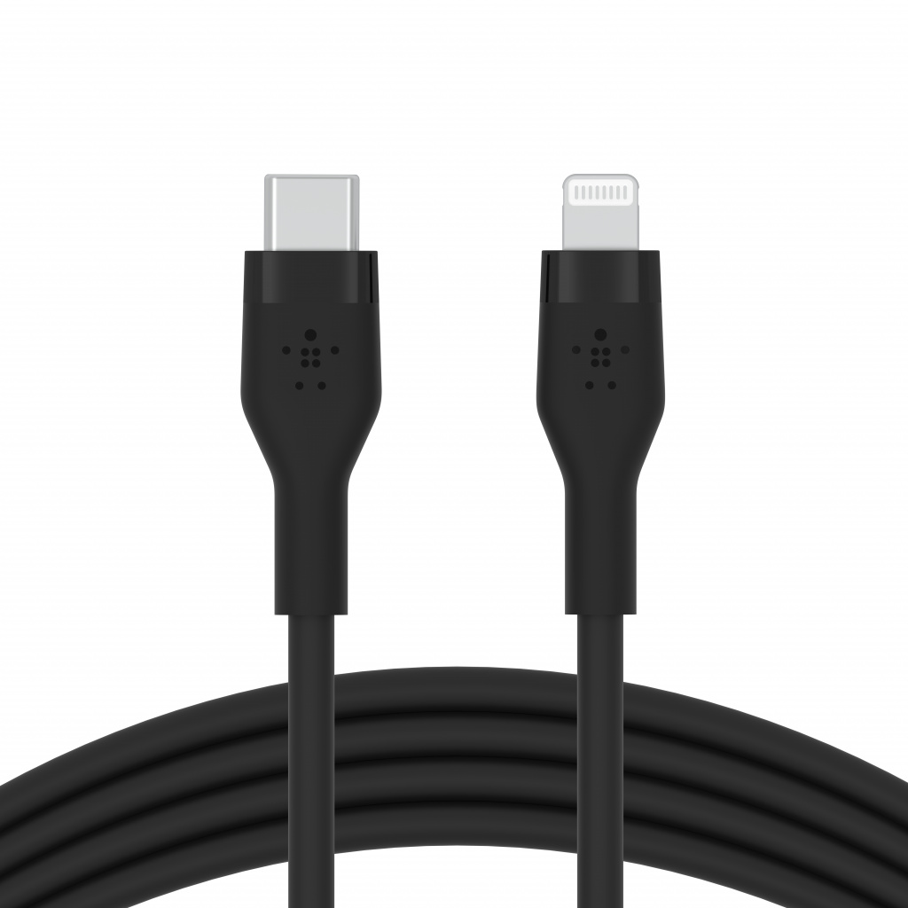 Belkin BoostCharge Flex Silicone USB Type-C до Lightning кабел, 2 m, црн