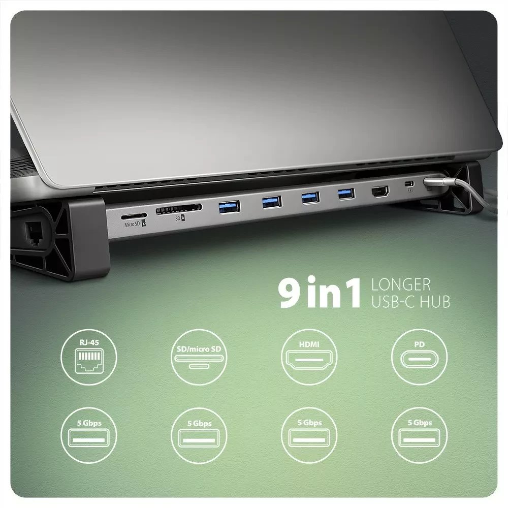Hub USB Axagon HMC-10HLS, 9in1, USB C, 4K, argjendtë