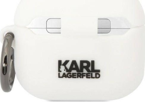 Силиконска навлака Karl Lagerfeld KLA3RUNIKH за Apple AirPods 3, дизајн Karl Head 3D, бела