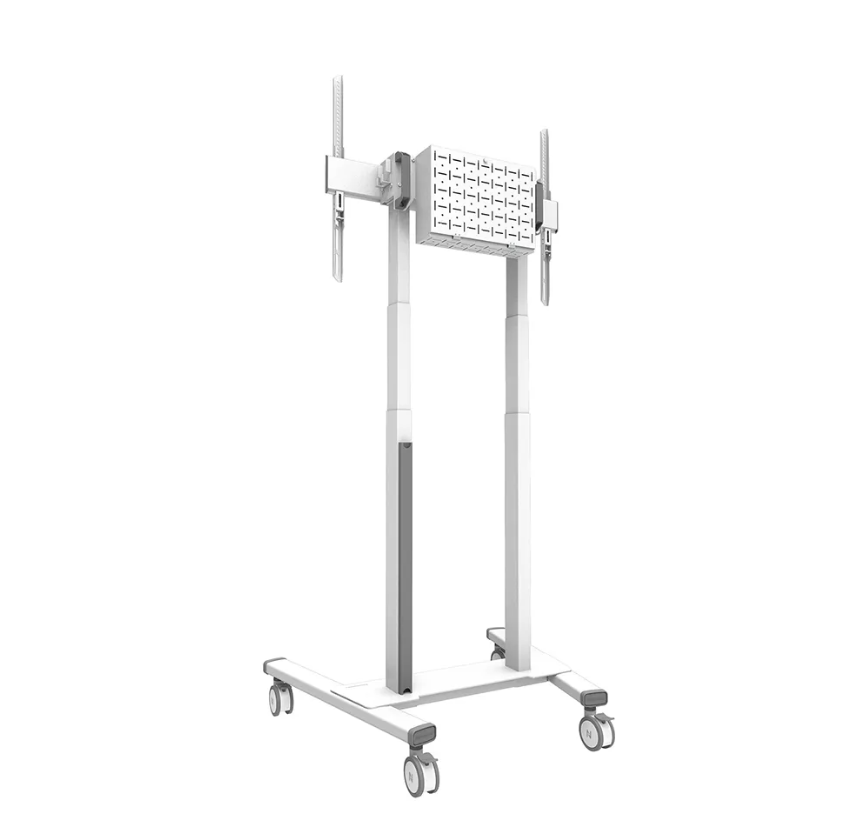 Stativ TV me rrota Neomounts FL55-875WH1, motorik, 55-100", i bardhë