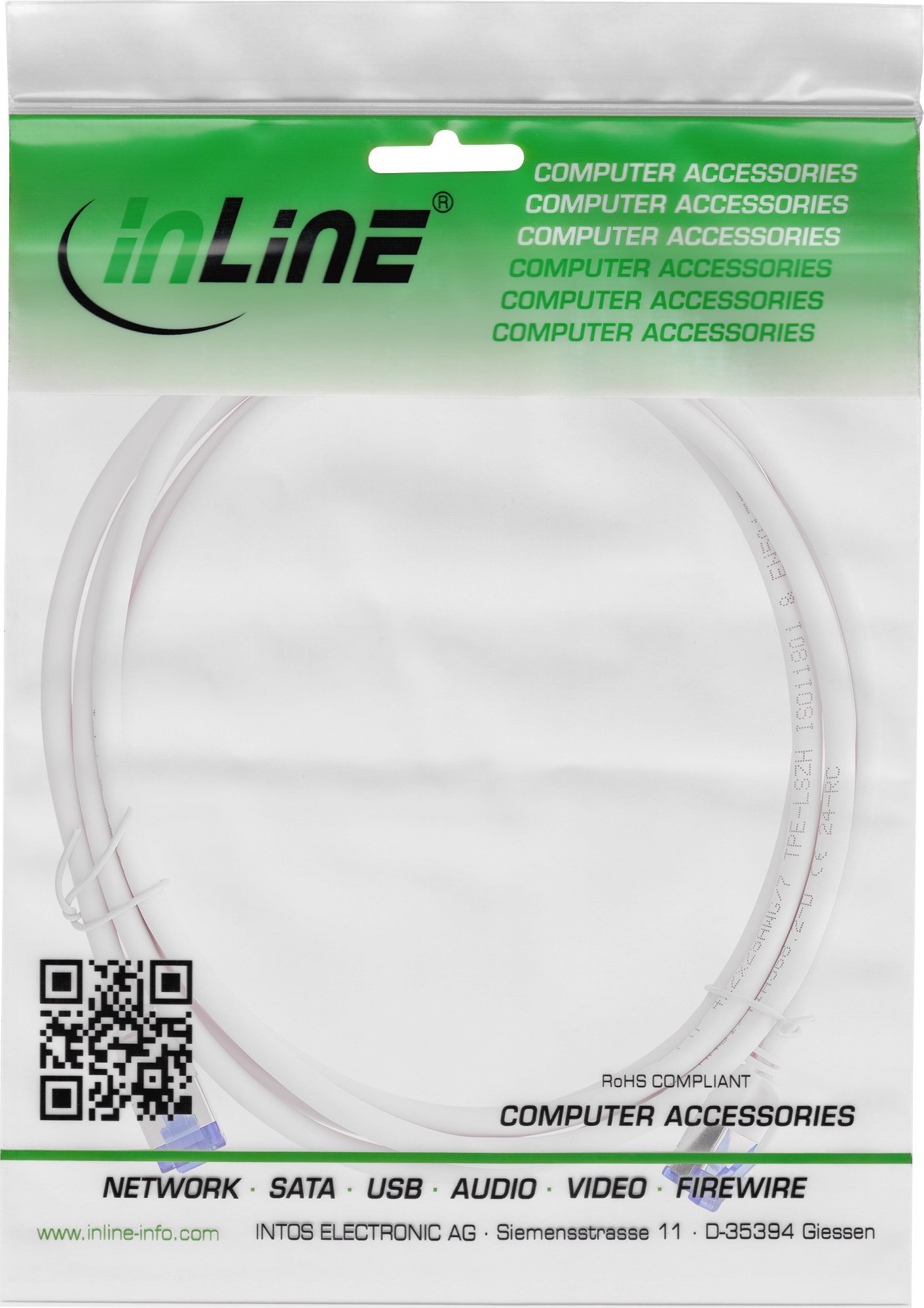 Kabllo rrjeti InLine Patch Cable Slim, Cat.6A S/FTP, 30m, e bardhë