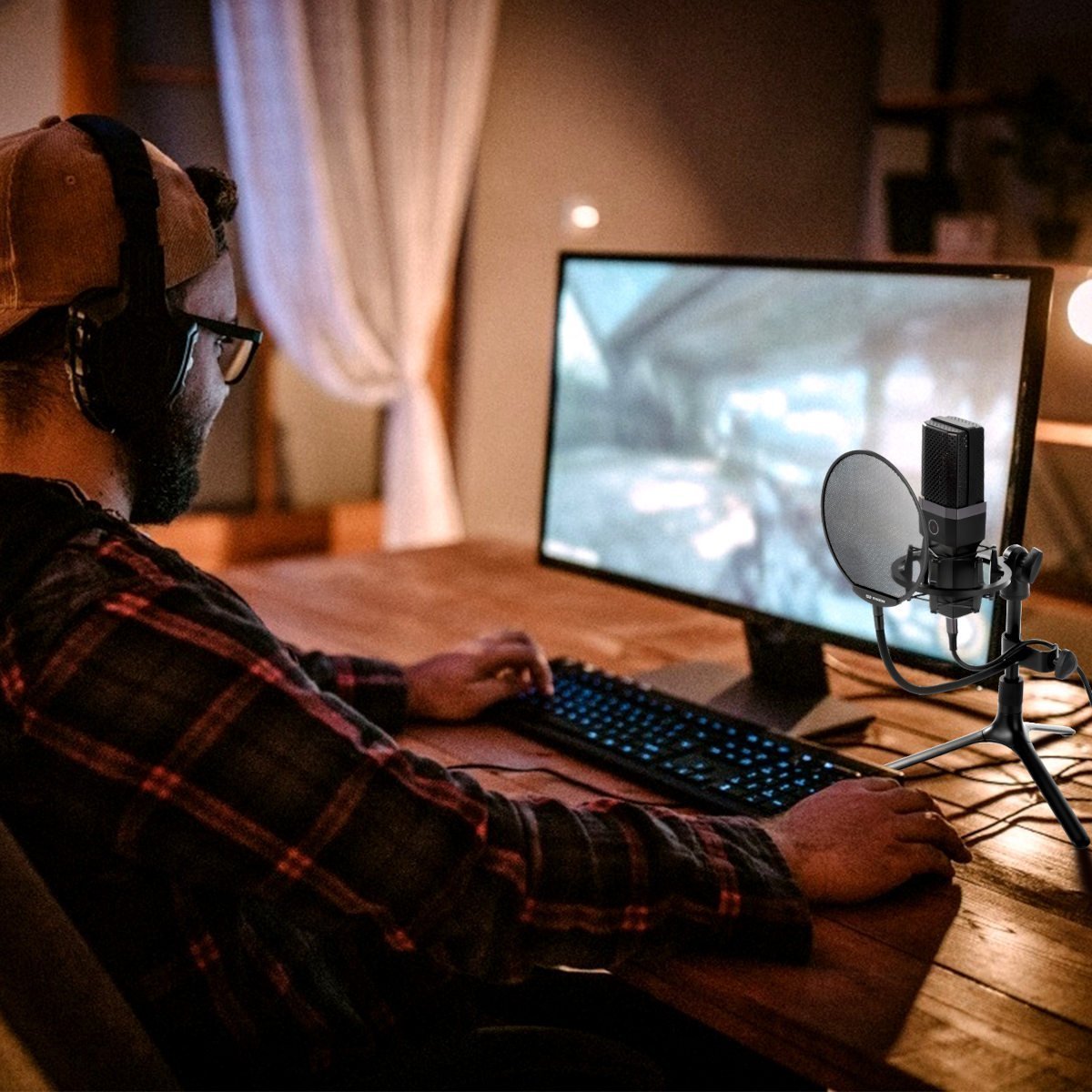 Mbajtëse mikrofoni Mozos SHM2 RED me pop filter PS PRO, diametër 48 54mm, e kuqe