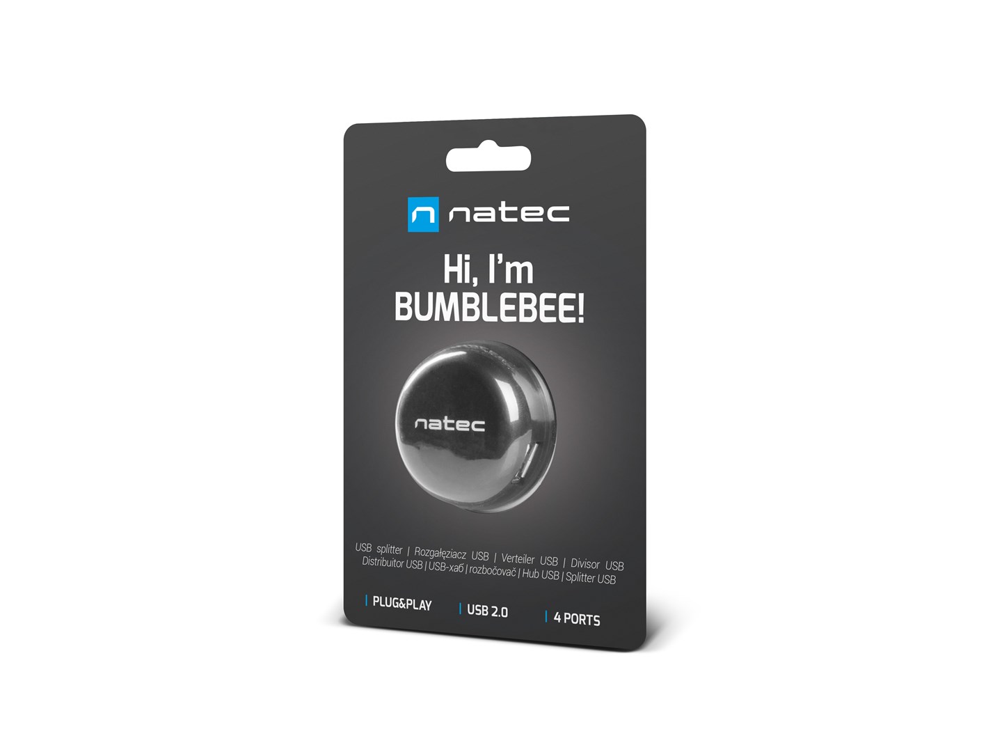 USB Hub Natec Bumblebee, 4 porte, USB 2.0, e zezë