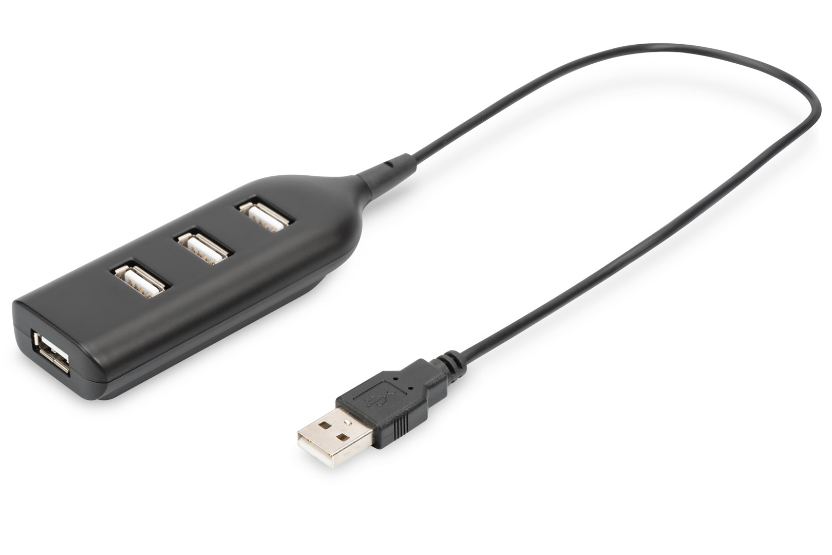 Qendër USB Digitus, 4 porte USB 2.0, me kabllo, e zezë