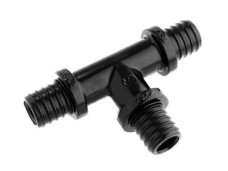 Tee plastike KAN therm Push PPSU, 32x4.4 18x2.5 32x4.4, për tub PE Xc PE RT, gri